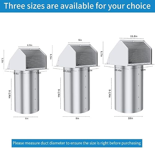 Miniatura 9 de Cubierta de ventilación de pared con capucha de 6 pulgadas con pantalla y amortiguador, cubierta de ventilación de pared de escape, cubierta de