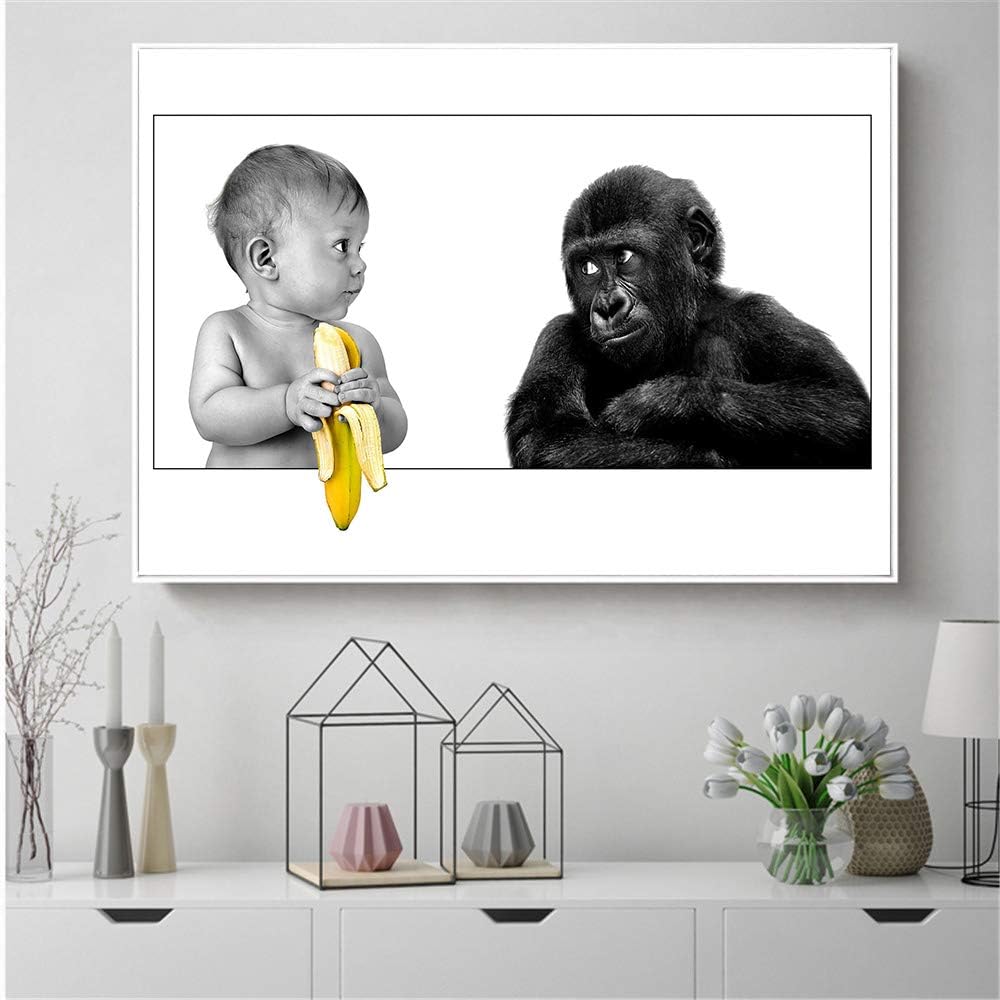 Drole Bebe Banane Et Singe Noir Et Blanc Affiche Murale Art Photo Toile Peinture Moderne Decoration Scandinave Minimaliste Sans Cadre 30x45 Cm Cuisine Et Maison Meubles De Rangement Zwembaddebeemd Nl