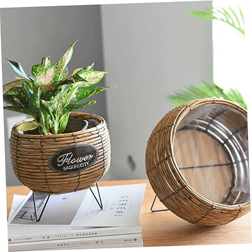 Miniatura 4 de BESTOYARD 2 macetas de ratán para plantas, jarrón, decoración de jarrón, soporte de metal, maceta de ratán, maceta de ratán