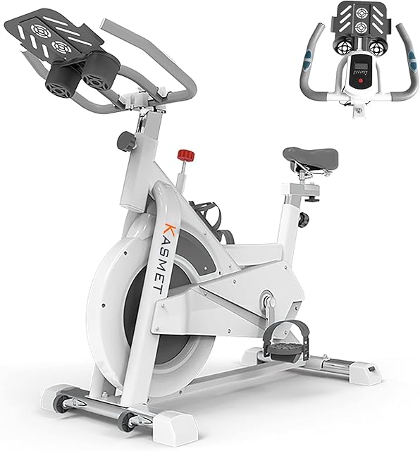 KASMET Exercise Bike For Home Use - Indoor Cycling With LCD Display & Pulse Sensor - Stationary Exercise Bikes Fitness Workout Machine - Tablet Bottle Holder, 8Kg Flywheel