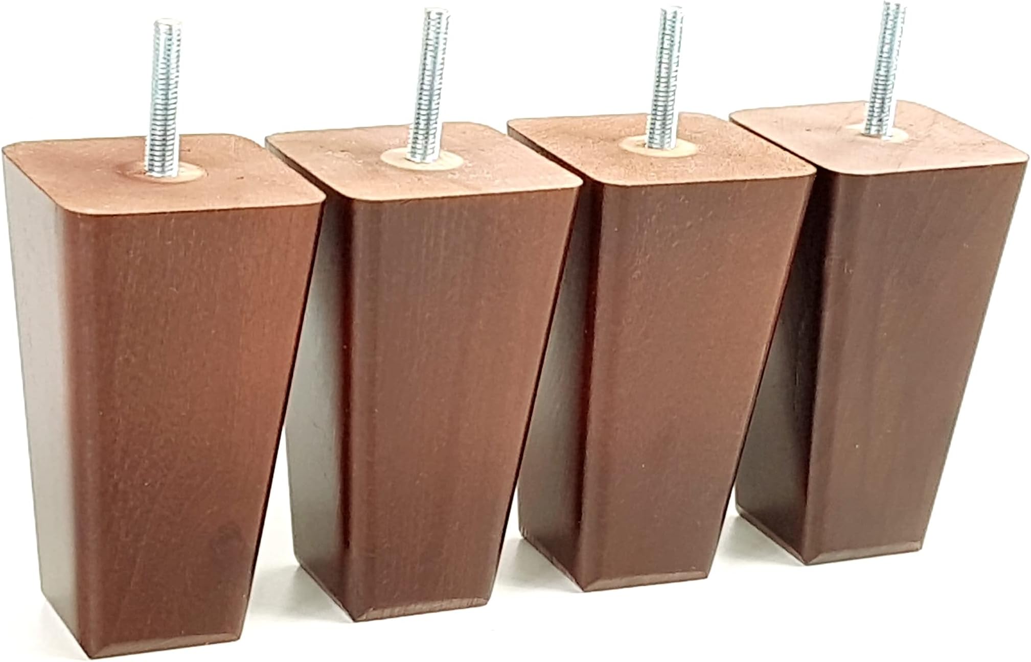 4X Wooden Furniture Legs M8(8mm) 120mm High Mahogany Replacement Square Tapered with Chamfered Edge Sofa Feet for Stools Chairs Sofas Settees Cabinets Beds PKC351
