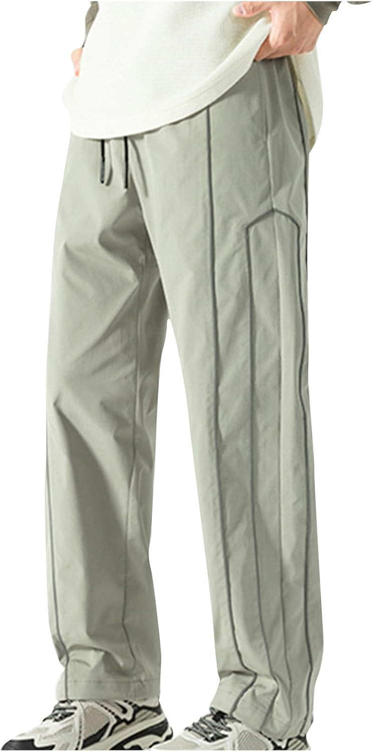 Men's Waterproof Hiking Pants Elastic Drawstring Waist Straight Leg Pants with Pockets Plus Size Trousers Sweatpants