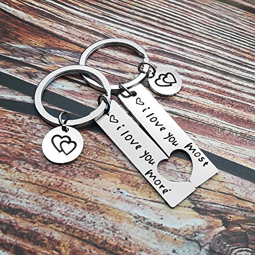 Couple Gifts Keychain For Husband Wife ,I Love You Most I Love You More Matching Couple Keychain For Him And Her,Valentine's Day Birthday Gifts For Boyfriend Girlfriend(2 Pack) #TOP1