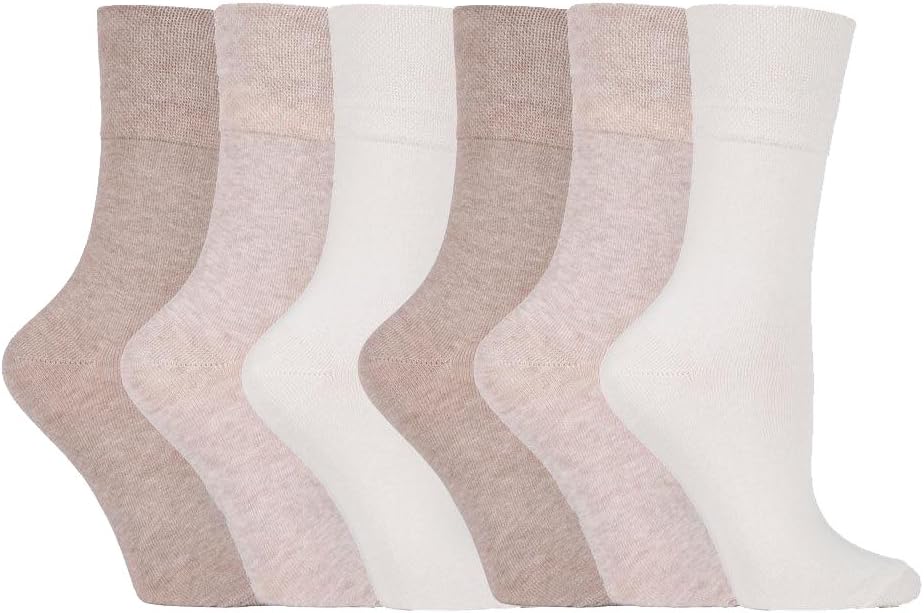 Footnurse - Ladies 6 Pair Multipack Non Elastic Diabetic Socks with Gentle Grip Wide Top 4-8