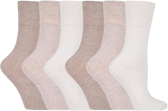 IOMI Footnurse - Ladies 6 Pair Multipack Non Elastic Diabetic Socks with Gentle Grip Wide Top 4-8