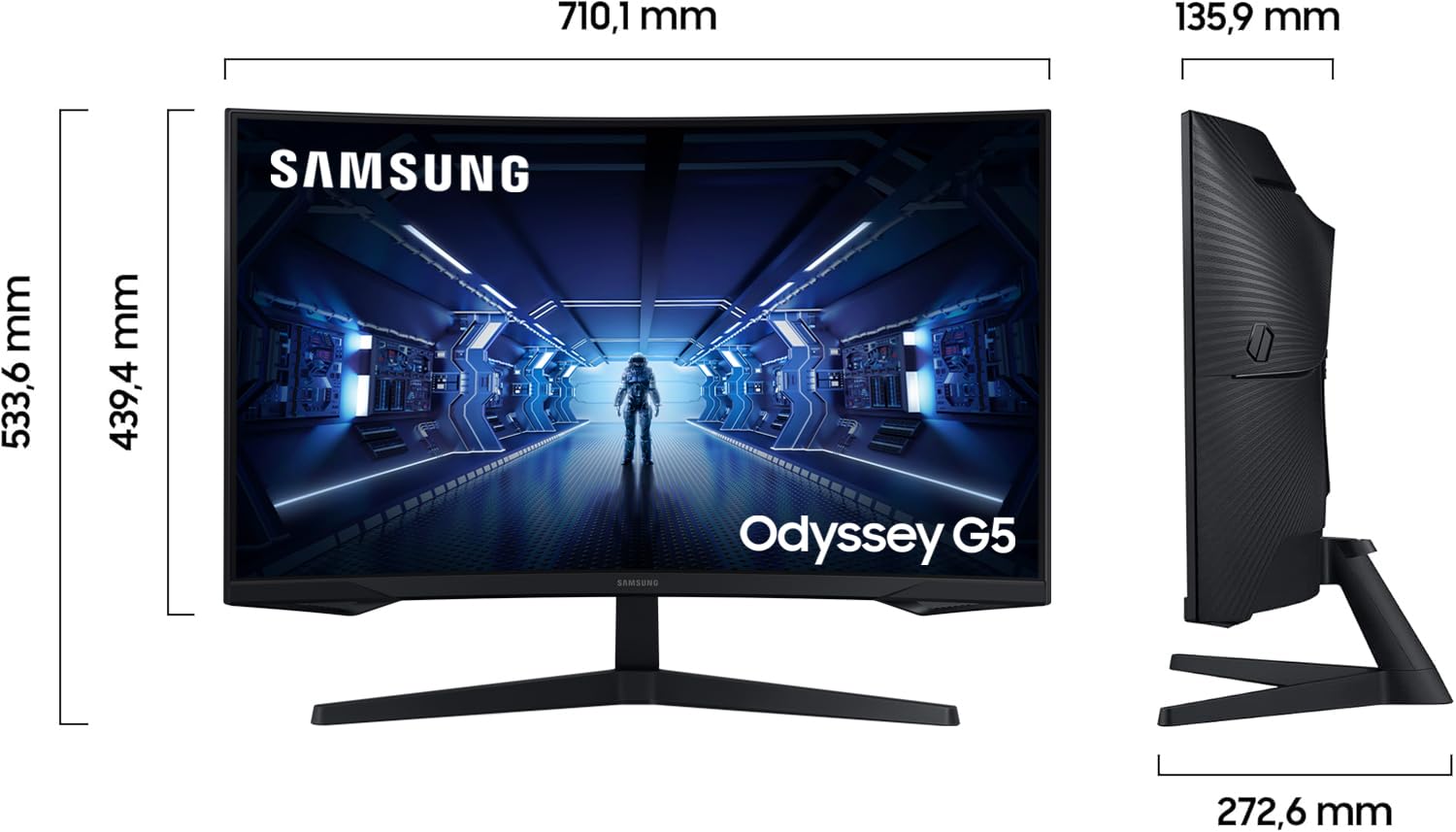 Samsung Odyssey G5 Curved Gaming Monitor C32G54TQBU, 32 Zoll, VA-Panel, WQHD-Auflösung, AMD FreeSync Premium, 1 ms (MPRT) Reaktionszeit, Bildwiederholrate 144 Hz, Schwarz