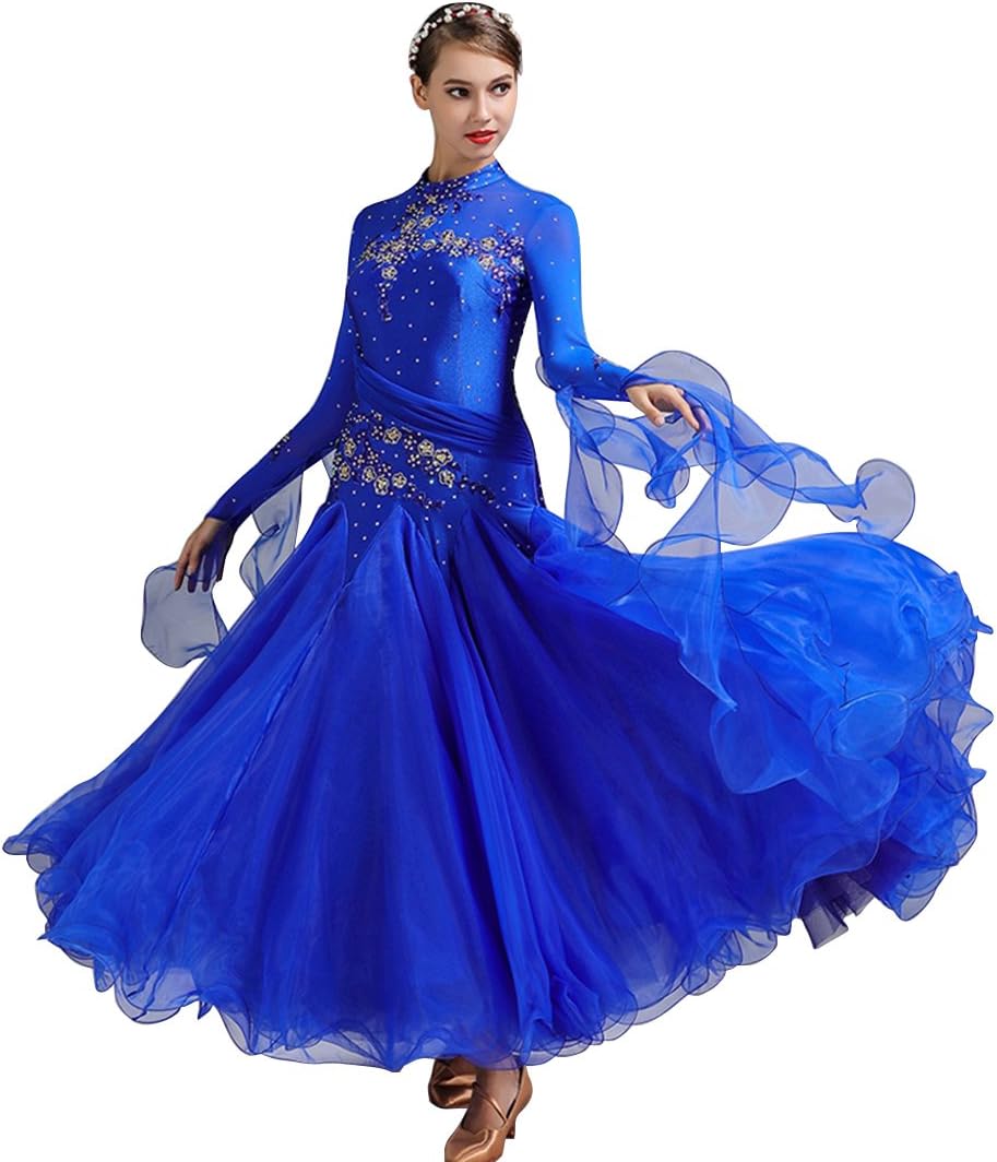 RIKOUZY 9色選べる 長袖社交ダンスドレス モダンダンス衣装