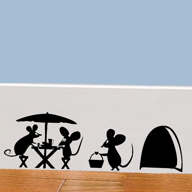 uksellingsuppliers Mouse Hole Wall Sticker Mouse Picnic Skirting Board Wall Art Sticker Vinyl Decal 20cm x 6cm