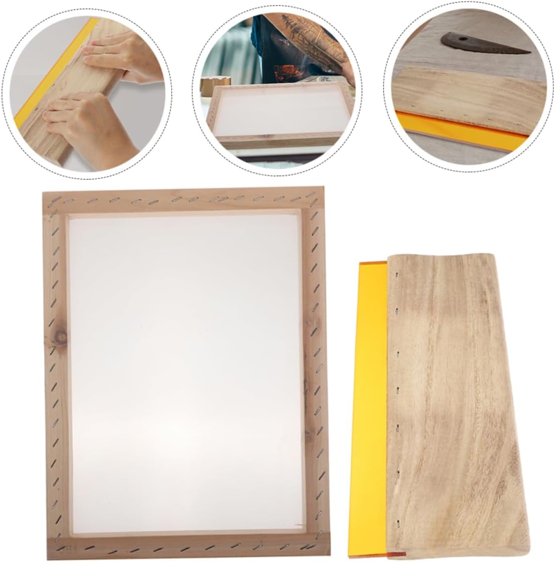 DIYEAH 1set Professional Screen Ink Squeegee Wooden Ink Scraper for Textile and Graphic Applications Includes Wood Frame and Mesh for Printmaking and Hand Printing