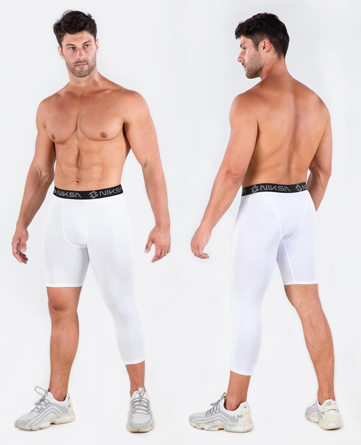 Niksa 1/2 Pack Men's Compression Pants 3/4 One Leg Compression Tights Men Basketball Leg Sleeve Athletic Base Layer Leggings
