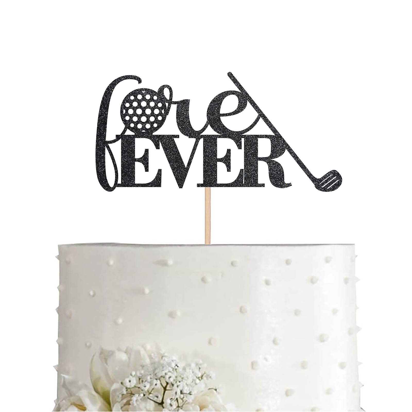 Black Forever Golf Cake Topper For Wedding, glitter Sports Golfer Cake Topper Party Decoration