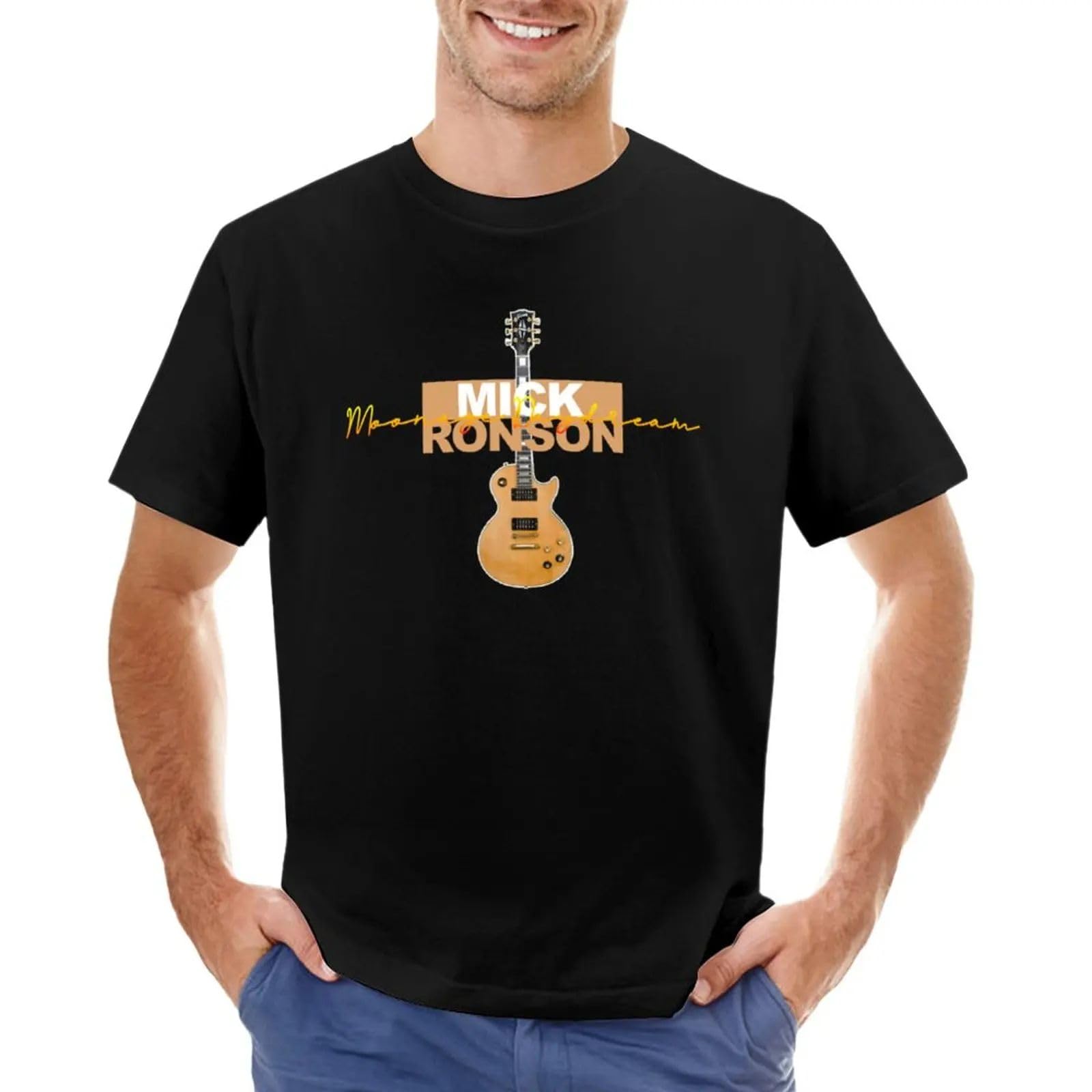 A3ae3ed3aw Men's Black Mick-Ronson-Moonage-Daydream-T-Shirt-Anime-T-Shirt-T-Shirt-Short-Tops-Sports-Fan