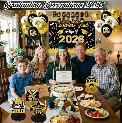 image for Raekoze Graduation Decorations 2026 Black and Gold - Class of 2026 Dec