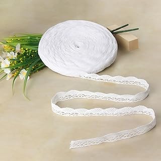 White Lace Ribbon Roll, 2 cm x 30m White Laces, Cotton Fabric Vintage La...