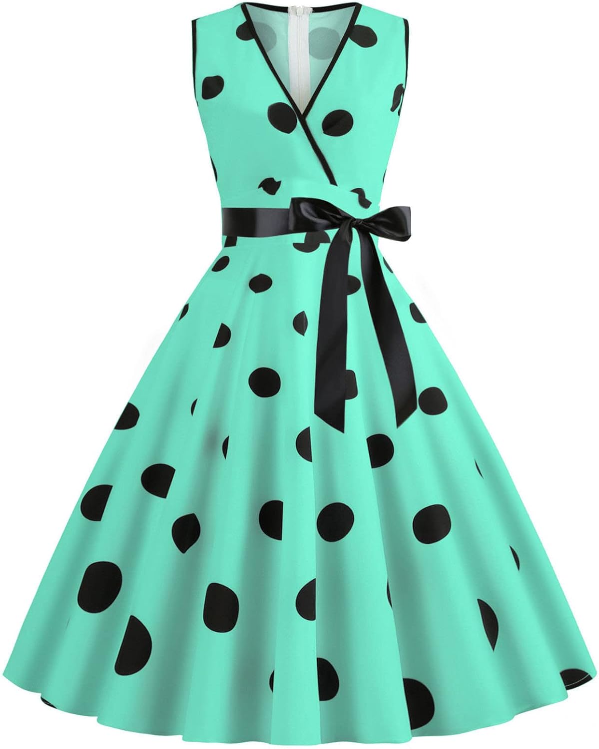Generic Women's 50S Cocktail Party Dress Vintage Sleeveless Polka Dot Flared Prom Dress Retro Swing Dress A Line Midi Gown