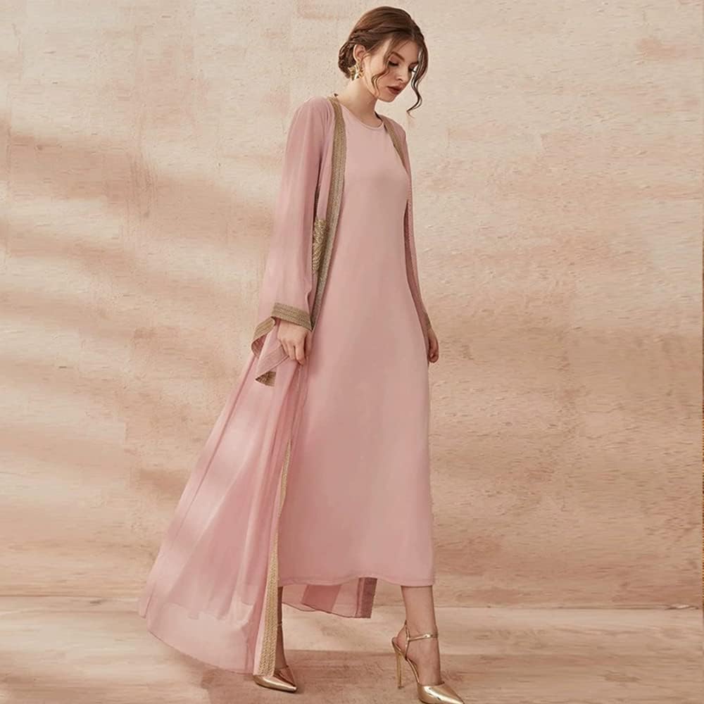 PolyJolly Embroidery Jalabiya Chiffon Abaya Dress for Women Dubai Sadui Muslim Eid Clothes Pink918 Medium image 5 of 5 B0C2KX9YCZ