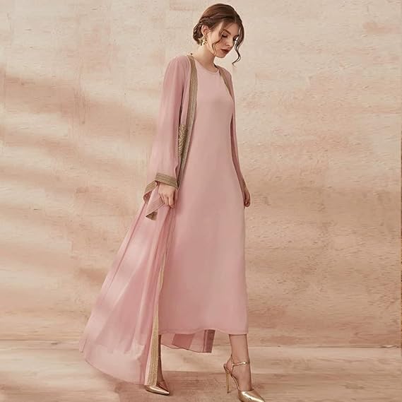 PolyJolly Embroidery Jalabiya Chiffon Abaya Dress for Women Dubai Sadui Muslim Eid Clothes