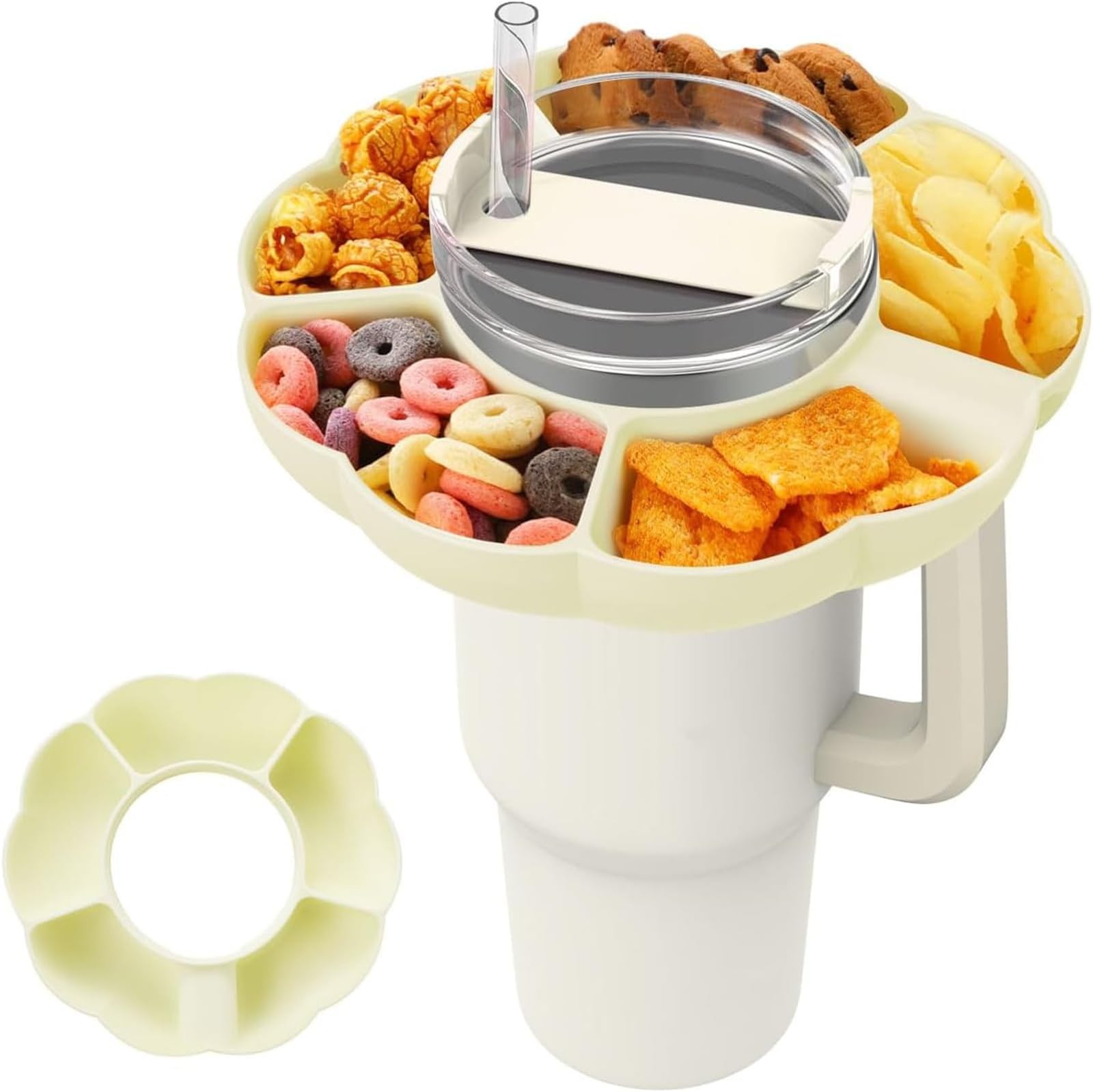 Snack Bowl for Stanley 40 Oz Cup, Silicone Tray With 5 Compartments for Candy, Appetizer, Nuts, Popcorn - Reusable Divided Platter Cup Holder