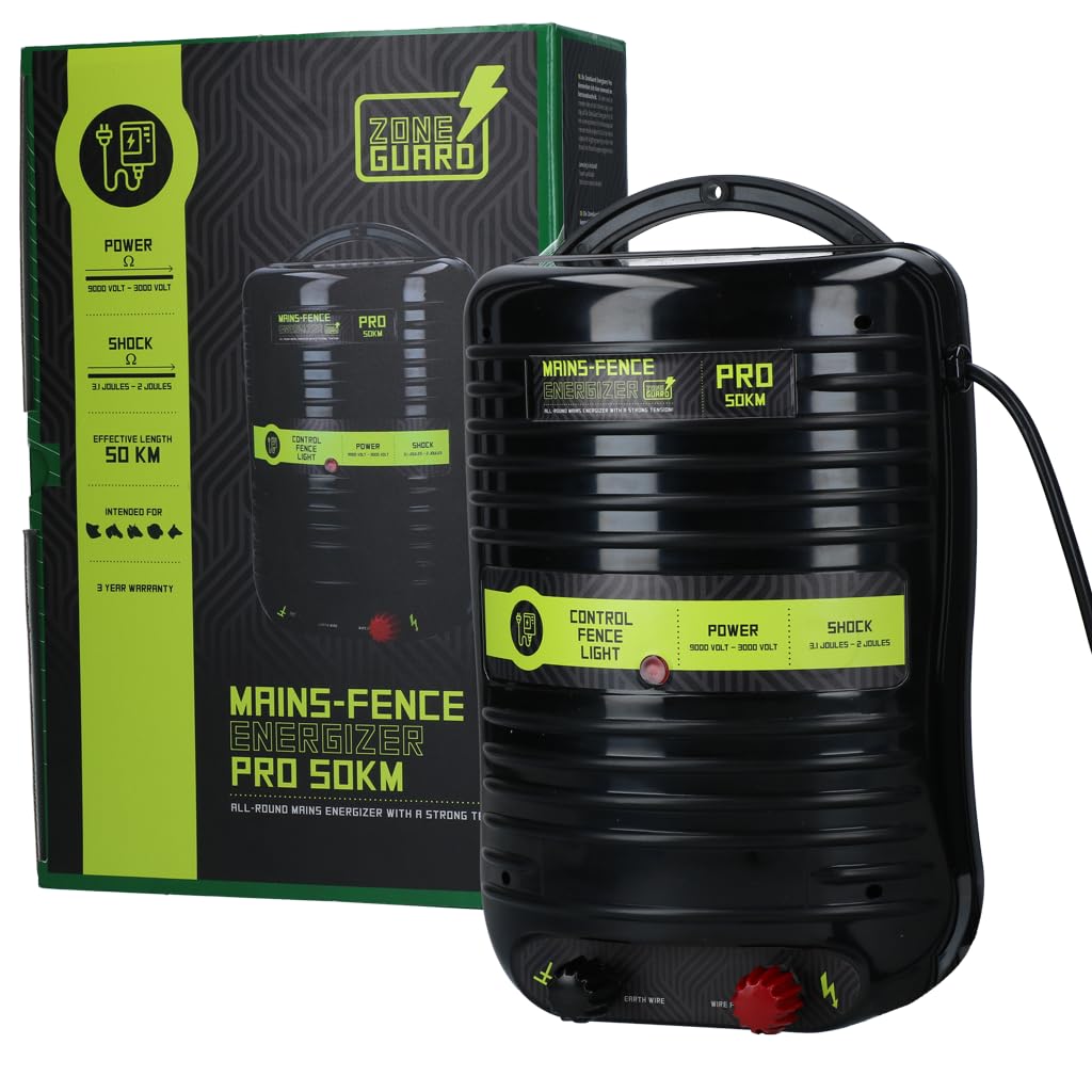 ZoneGuard Energizers Pro 50 km ogrodzenie elektryczne, system ogrodzenia, odstraszacz dzikiej przyrody, dla zwierząt domowych, dla psów, mocny