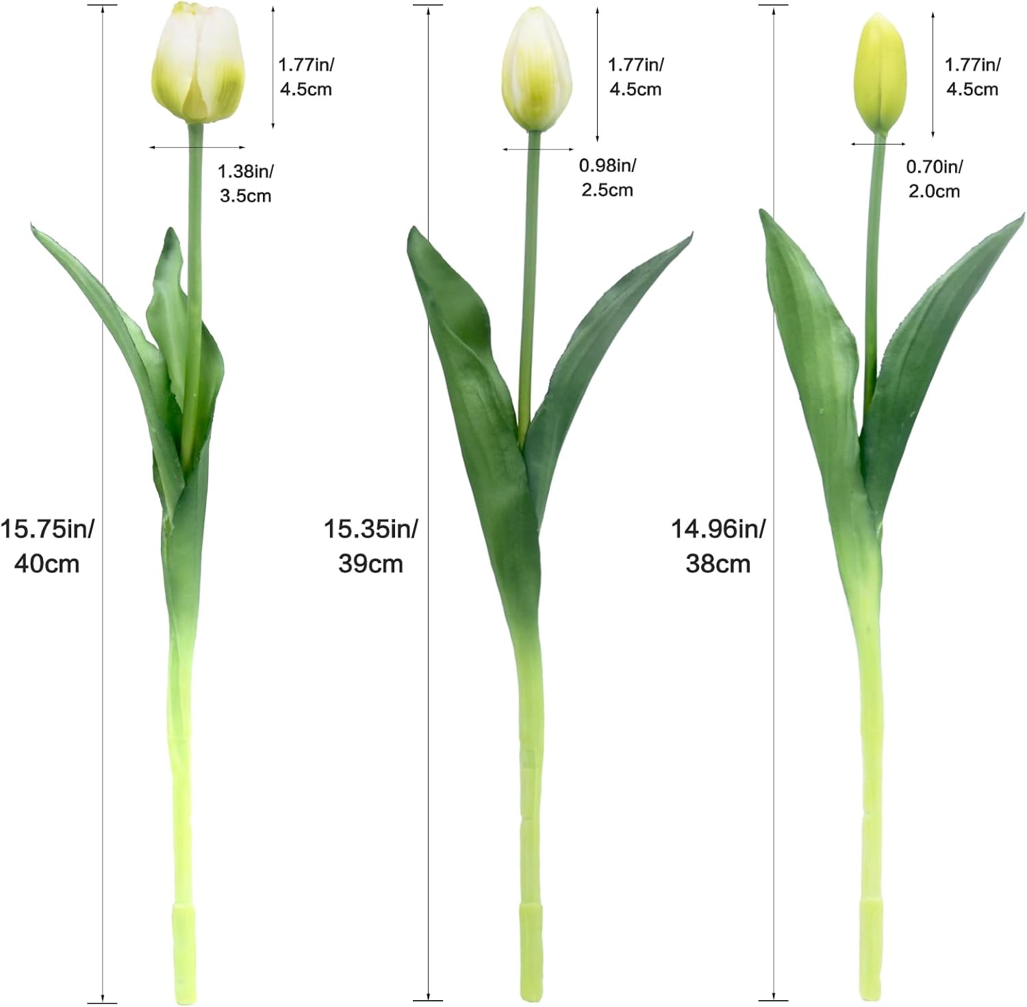 15pcs Artificial Tulips Flowers, Fake Tulips Real Touch, Faux Latex Bouquets, for Party Wedding Home Room Decoration (White)