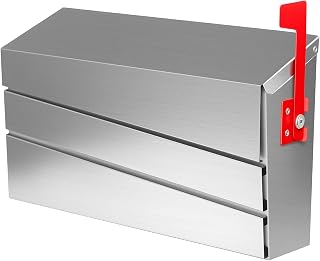 Wall-Mount Mailbox Brushed Steel Panel with Flag