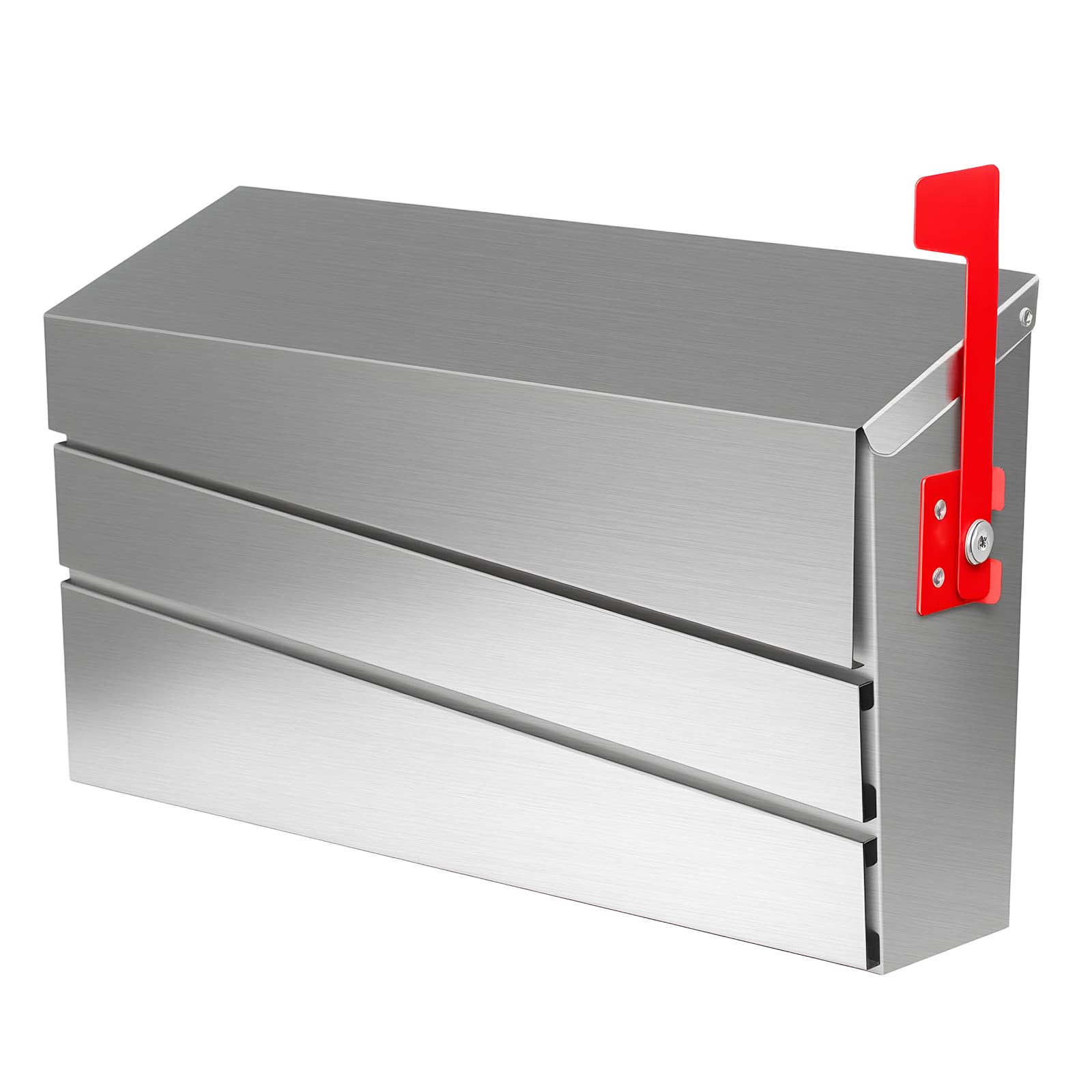 Wall-Mount Mailbox Brushed Steel Panel with Flag