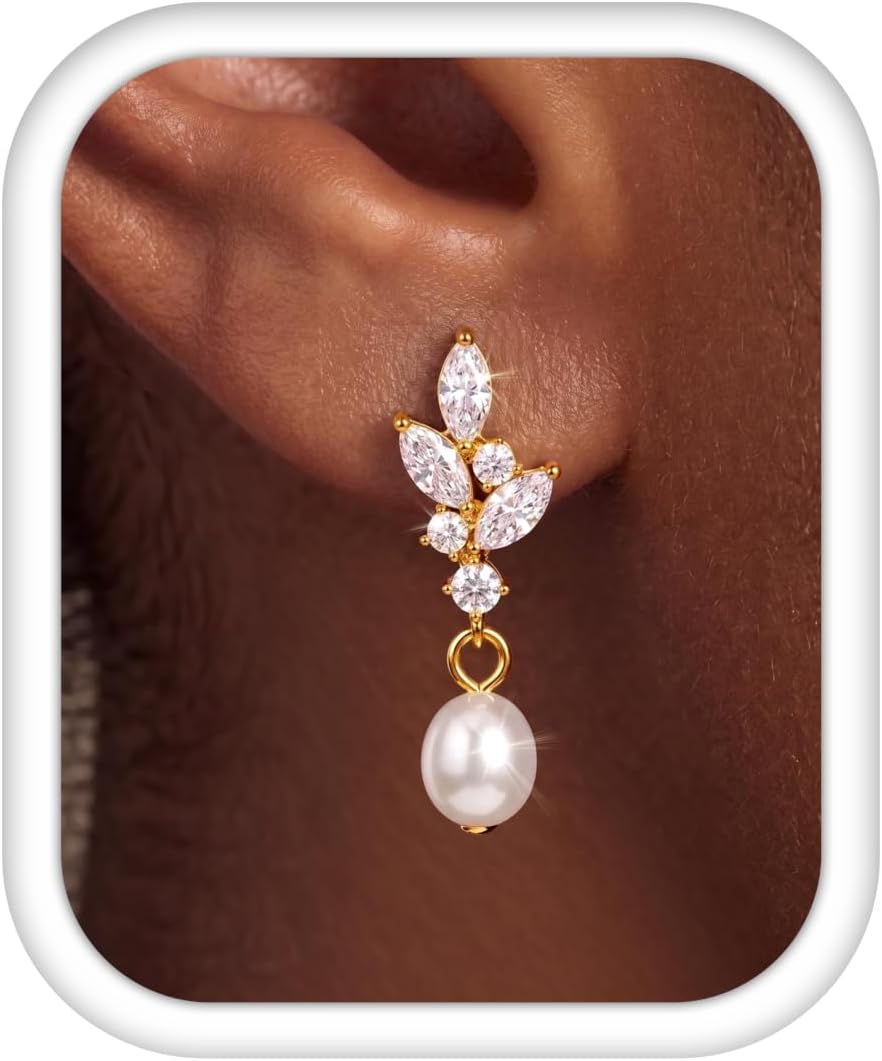 LOYALLOOK Sterling Silver Pearl Dangle Earrings for Women Hypoallergenic
