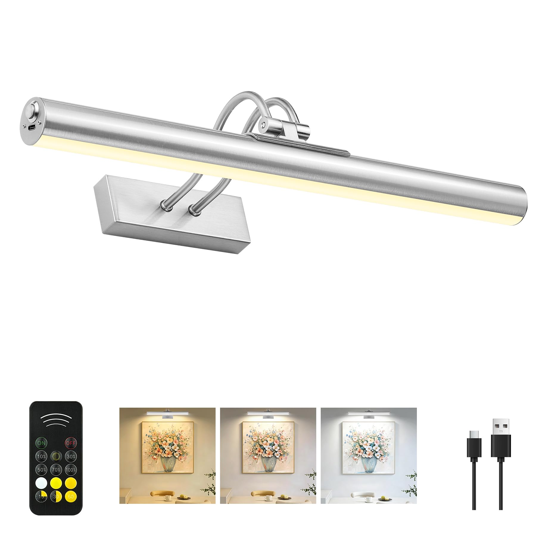 Photo 1 of RAIFOOLLY Picture Light,Magnetic Wall Lights 5000mAh,16" Art Light for Painting,Nickel