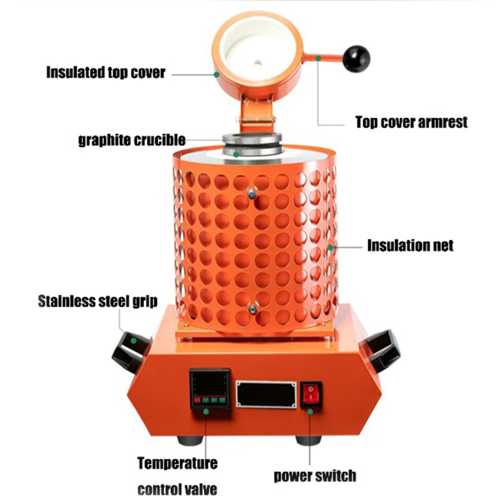 Macchina per Fusione Metalli con Display Digitale 1KG, Controllo Temperatura 1150°C, Kit Forno per Fusione Oro con crogioli da 1KG, 2KG e 3KG per Lavorazione di Gioielli, 2000W