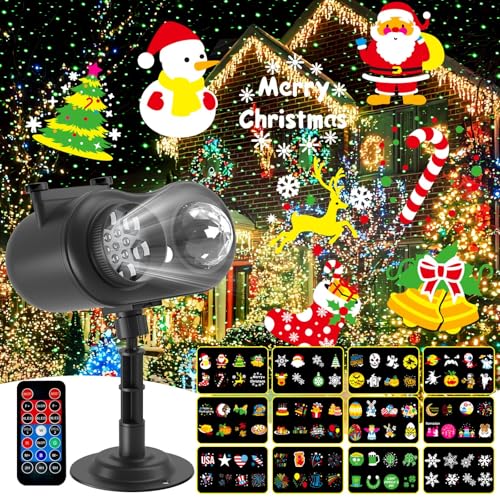 Christmas and Halloween Projector Lights Outdoor， 2025 Upgraded 3-in-1 Outdoor Laser Projector Lights: Laser Firefly & Star Shower with 12 Holiday Cards,Halloween Christmas Decorations for Garden