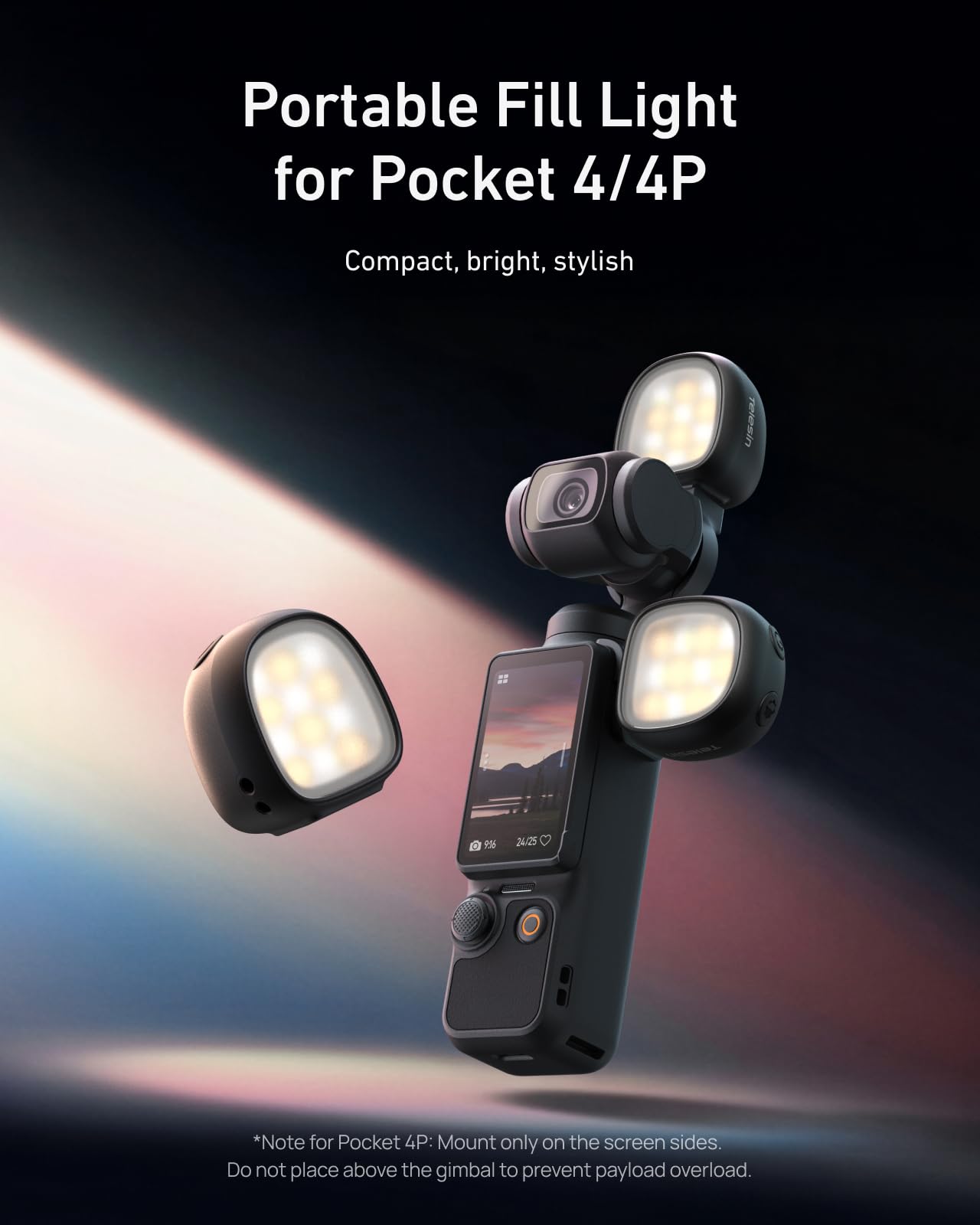 TELESIN Magnetisches Fülllicht für DJI Osmo Pocket 4 3 CRI95+ Mini Vlog-Lampe mit 3 Farbtemperaturen 3 Helligkeitsstufen Ultraleicht 19g Portabel für Content Creation