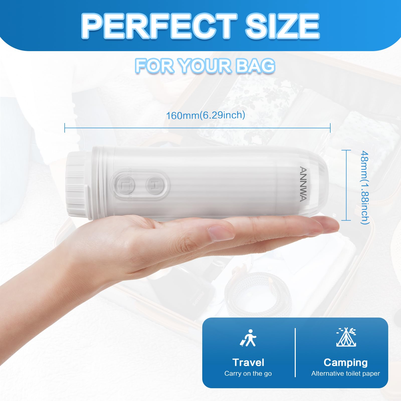 Bidé Portátil de Viaje IPX6 Impermeable, Botella Perineal Postparto con Boquilla 180° y 2 Modos de Presión, Bidet Portátil para Higiene Íntima y Hemorroides