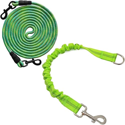 BTINESFUL Cuerda de amarre para perro de 30 pies + extensión de correa elástica para perro