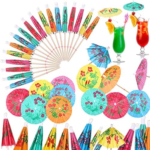 Boao 288 Pieces Cocktail Umbrella Picks Drink Picks Cocktail Parasols Assorted Umbrella Parasol Paper Cupcake Toppers for Party Favours Party Supplies