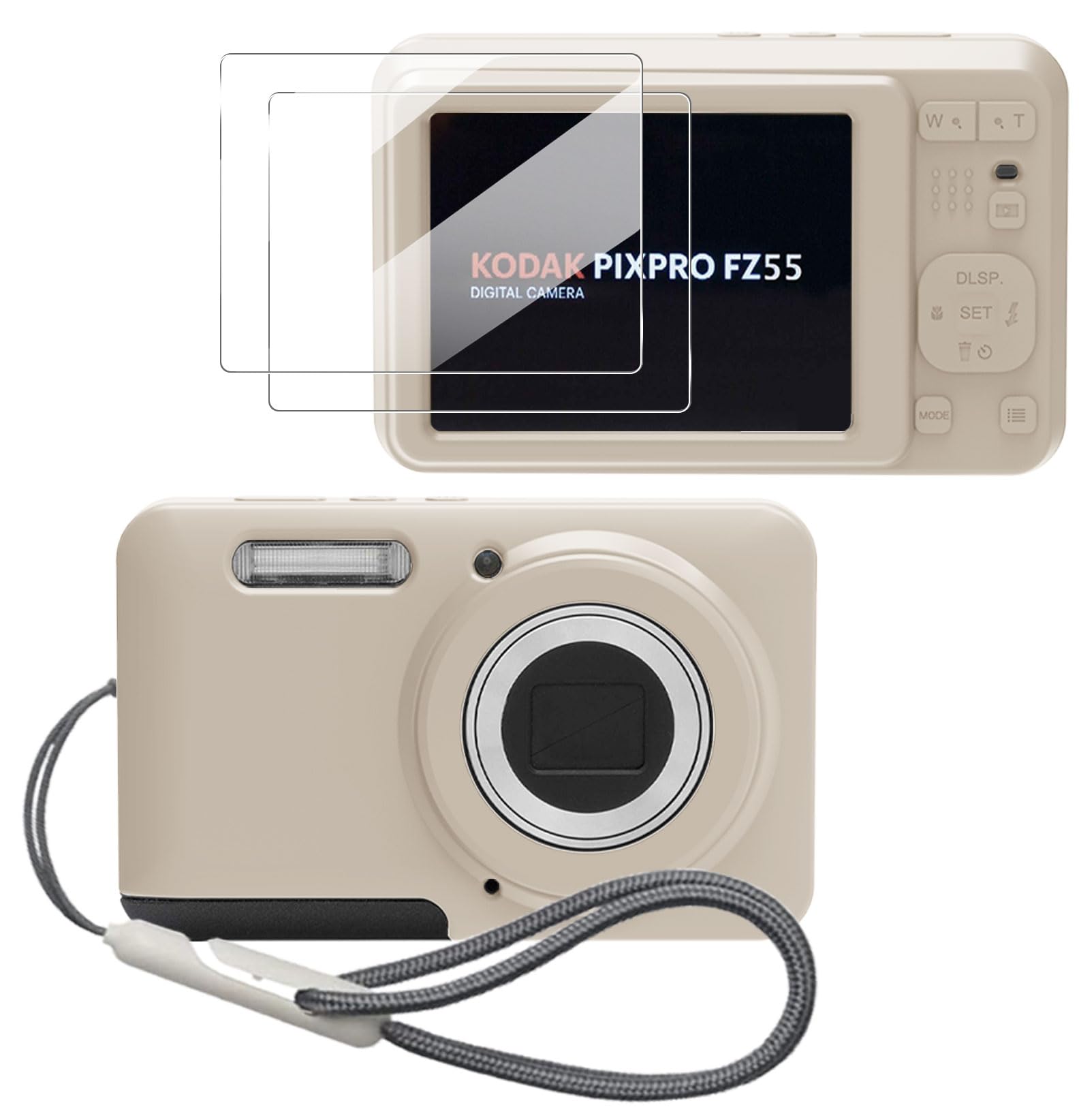 Case for Kodak PIXPRO FZ55,FZ55 accessories,Soft Silicone Protective Case,Comes with 2 Screen Protectors and 1 Wrist Strap - Off white