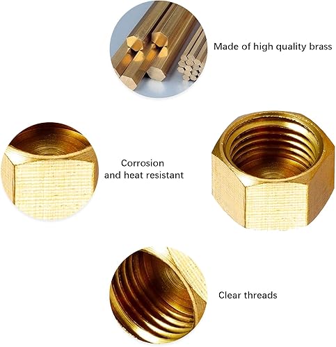 Miniatura 9 de Tapón de tubería de latón de 18 pulgadas, NPT, hembra de tubería, rosca hexagonal exterior, accesorios de fontanería con junta de goma (paquete de 5)