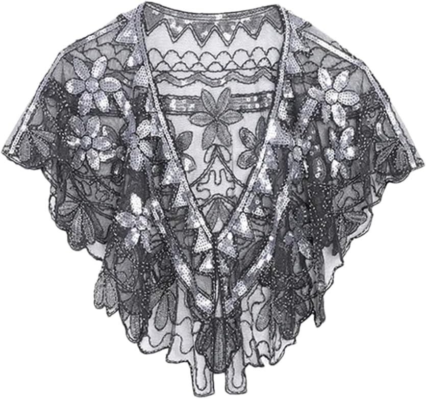 Châle des années 1920 en maille argentée, le cadeau idéal pour femme