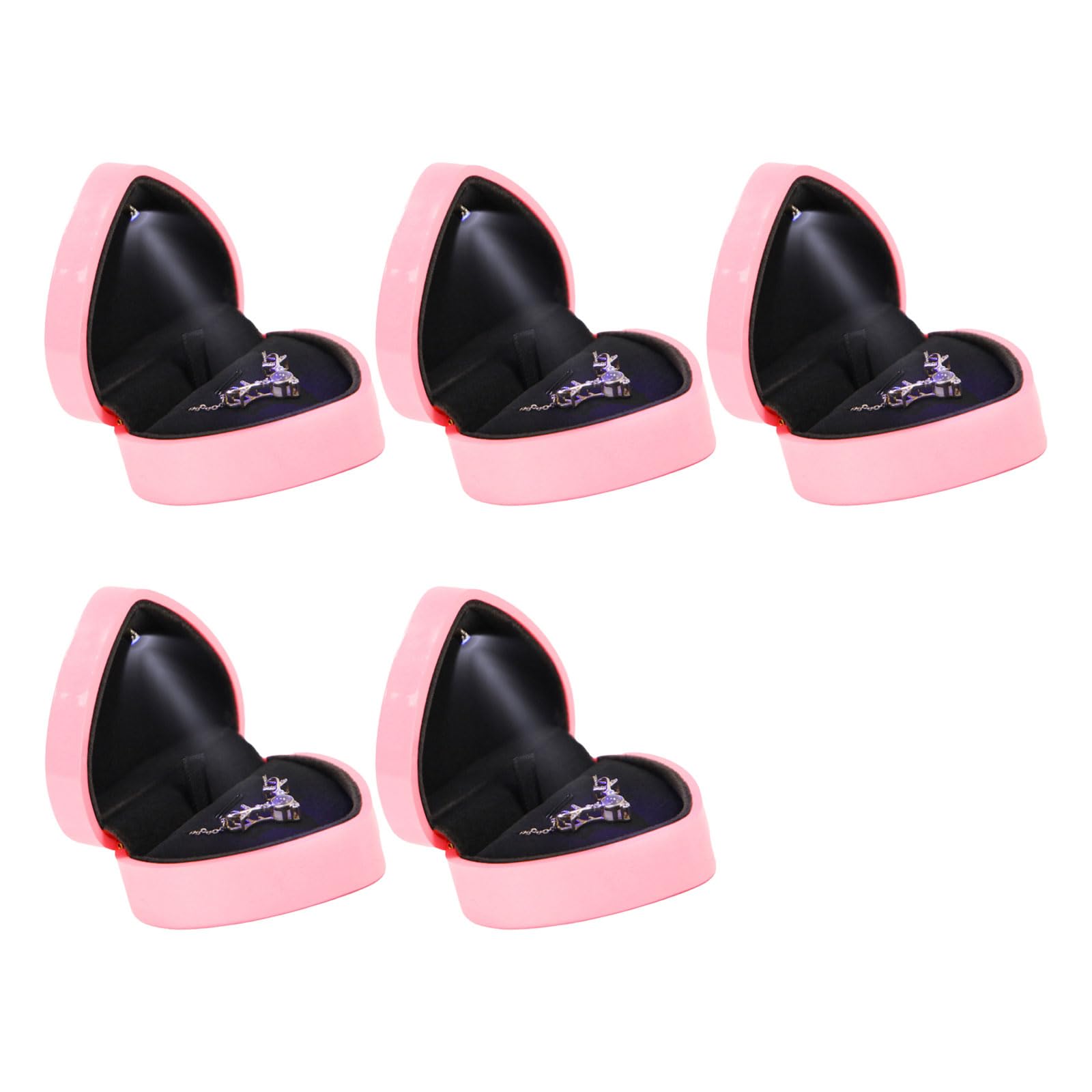 MICFENY Love Heart Shape Rings Box with LED Light Accessory for Engagement Proposal Wedding Supplies Valentines Day Gifts