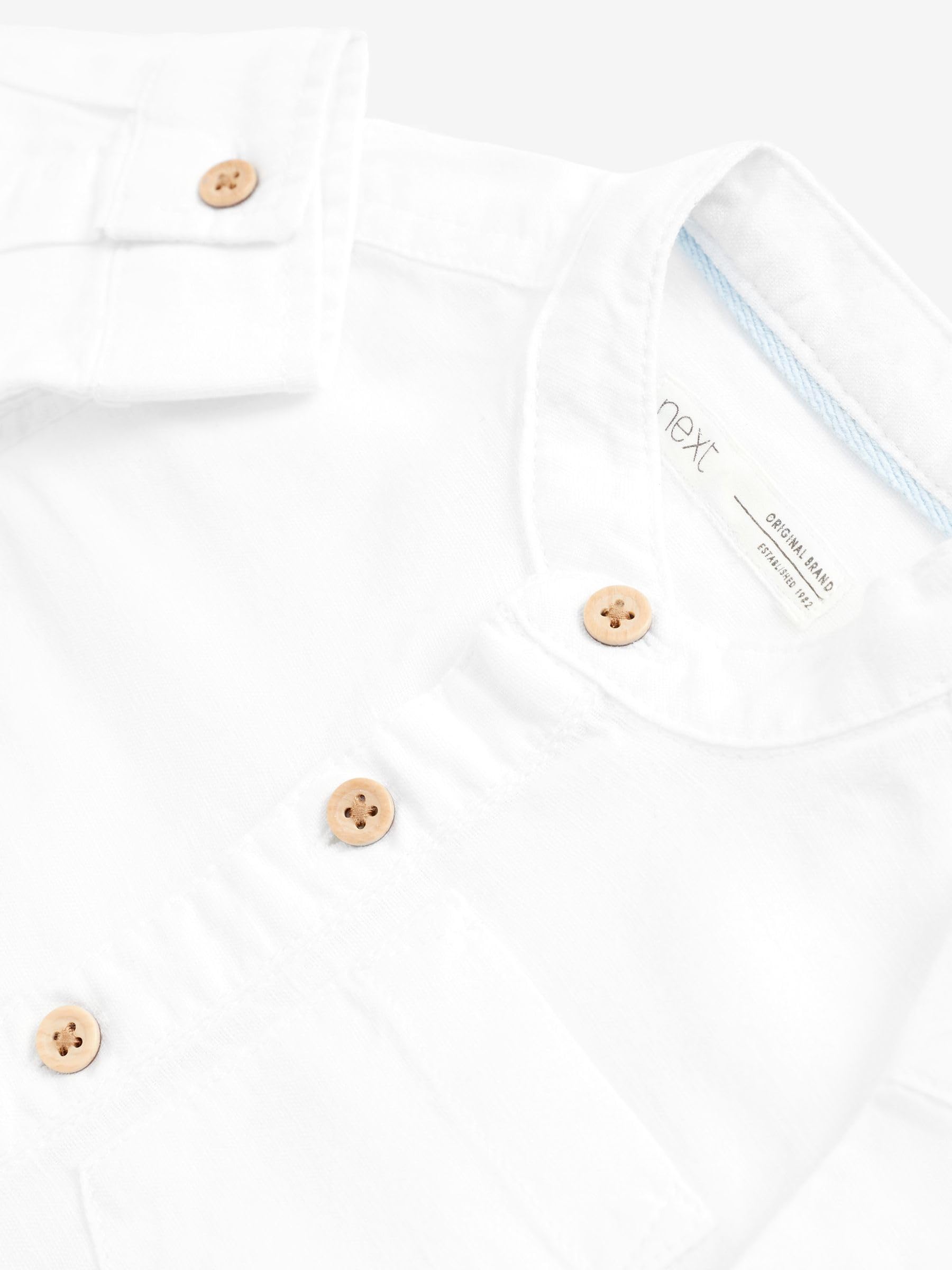 NEXT Garçon Chemise en Lin mélangé à col Tunisien Blanc 3 Ans-4 Ans