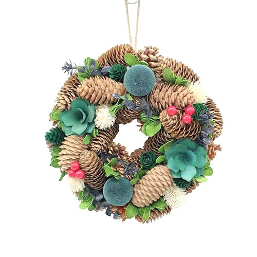 URBNLIVING Classic Christmas Wreath – Pinecones & Greenery Holiday Decoration for Door or Wall - Teal Green - 34cm