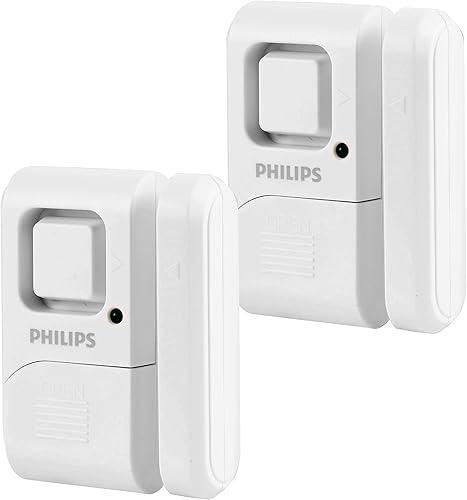 Philips Alarma de seguridad personal para ventanas y puertas, paquete de 2, protección de bricolaje, alerta antirrobo, inalámbrico, timbrealarma,