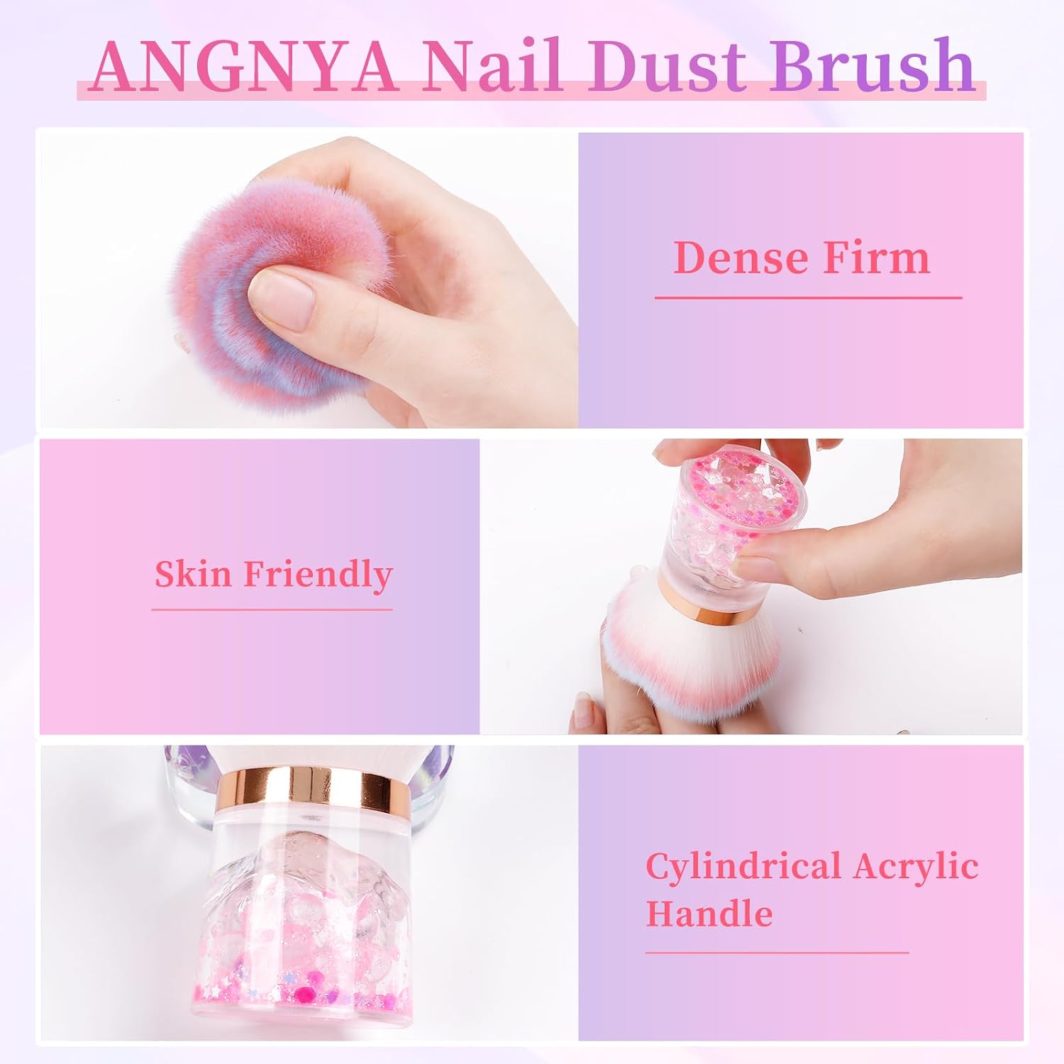 ANGNYA Nail Dust Brush, Rose Nail Art Dust Powder Remover Brush with Acrylic Handle Flower Design, Fluffy Dust Brush for Nails Soft Nail Duster Brush (Rose)