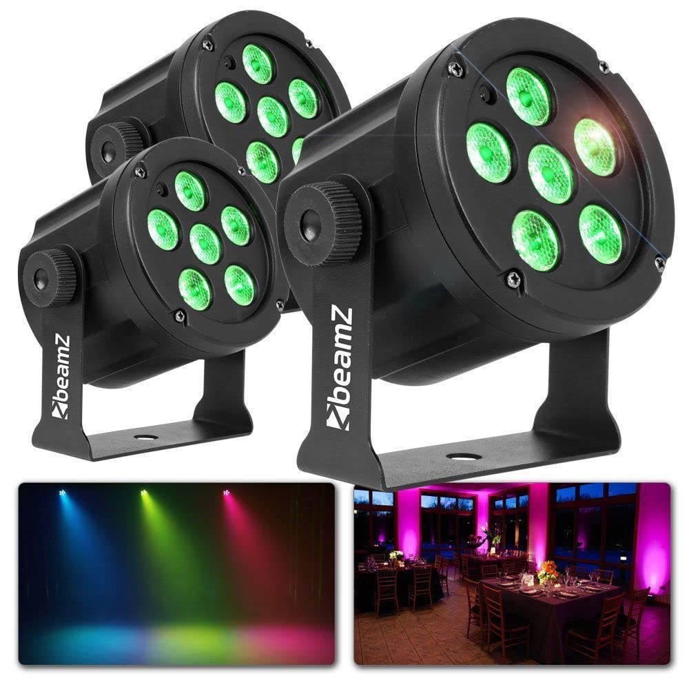 BeamZ SlimPar30 3er Set Discolicht Partylicht Set mit 3x PAR LED Disco Licht Party Lichter, 3 LED-Discoleuchten für Partybeleuchtung oder für DJs, Bühnenbeleuchtung Set