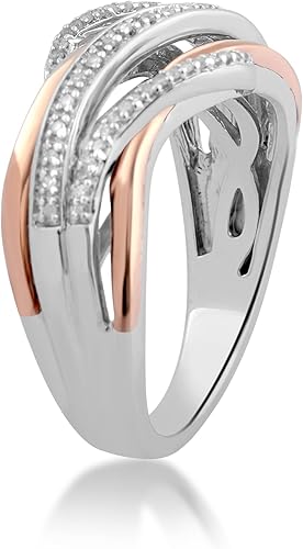 Miniatura 3 de Jewelili Anillo de plata de ley chapada en oro rosa de 110 quilates con diamantes blancos naturales