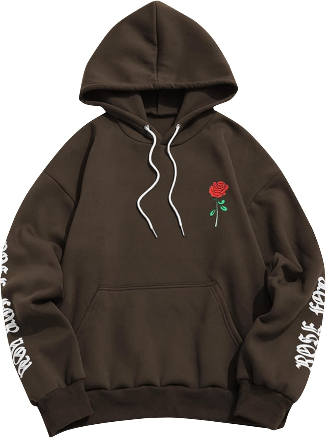 ZAFUL Men's Fleece Hoodie Unisex Rose Letter Print Hooded Pullover Kangaroo Pocket Sweatshirt