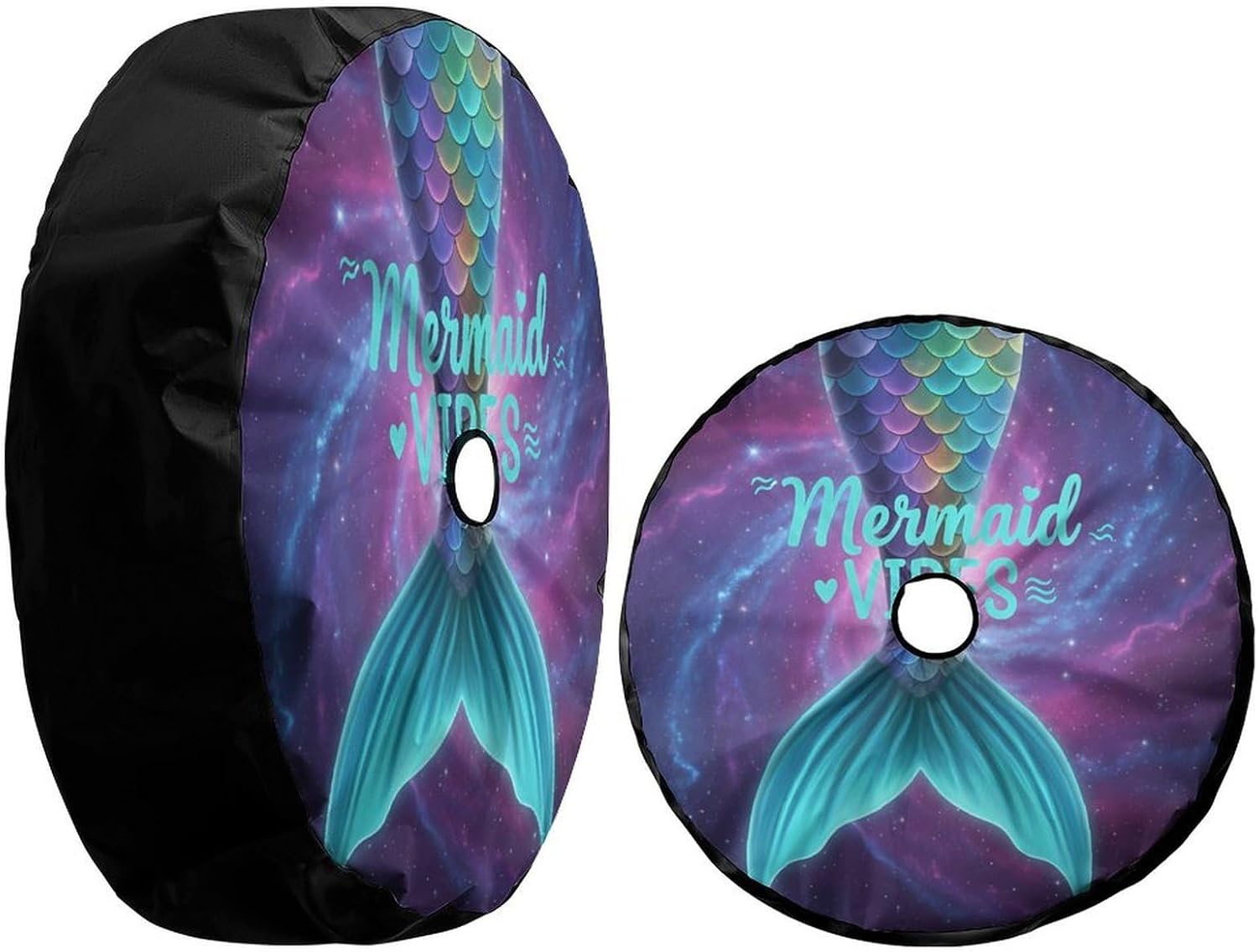 Delerain Spare Tire Cover with Backup Camera Hole Mermaid Tail Wheel Covers Waterproof Dust-Proof UV Sun Universal Fit for Jeep Trailer RV SUV Truck (17 Inch for Diameter 31"-33")