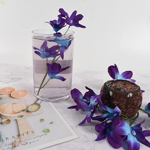 Miniatura 4 de Flores artificiales de orquídea púrpura y azul para velas flotantes, decoración de boda, fiesta de cumpleaños, hogar, bar, restaurante (12 unidades)