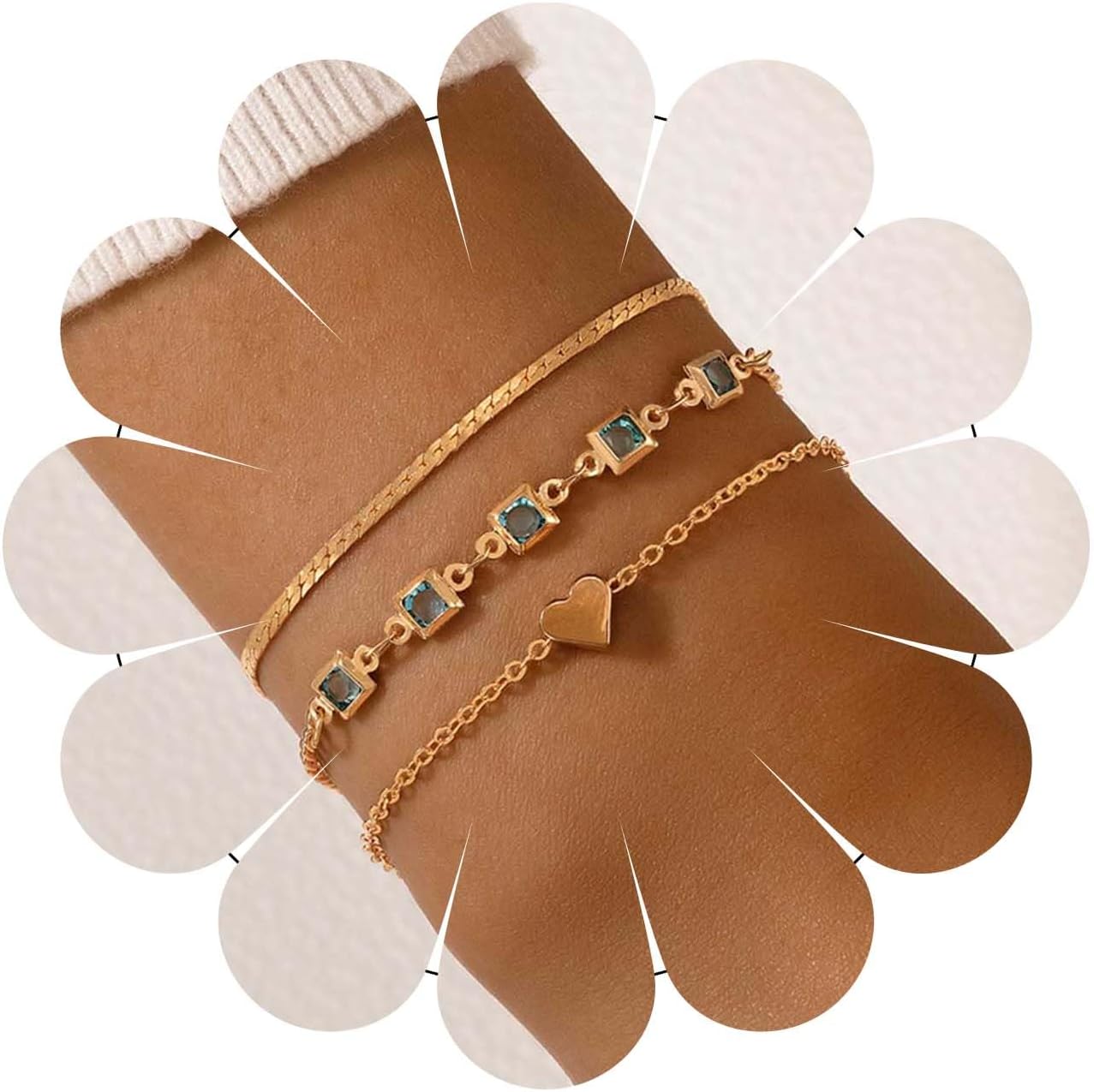 Bohemian Layered Heart Emerald Bracelet Gold Snake Bone Chain Bracelet Emerald Green Bracelet Green Cz Chain Bracelet Jewelry for Women