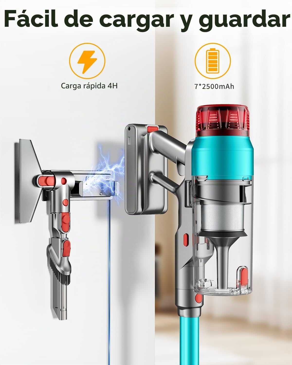 60KPa/600W Aspiradora sin Cable, Aspiradora Fregadora Sin Cable Potente hasta 75Mins, con Carga de Pared Smart Screen, Cepillo Antienredos, Alfombra Pelo Mascota Suelo Sofá (Morado) (Verde) (Verde)