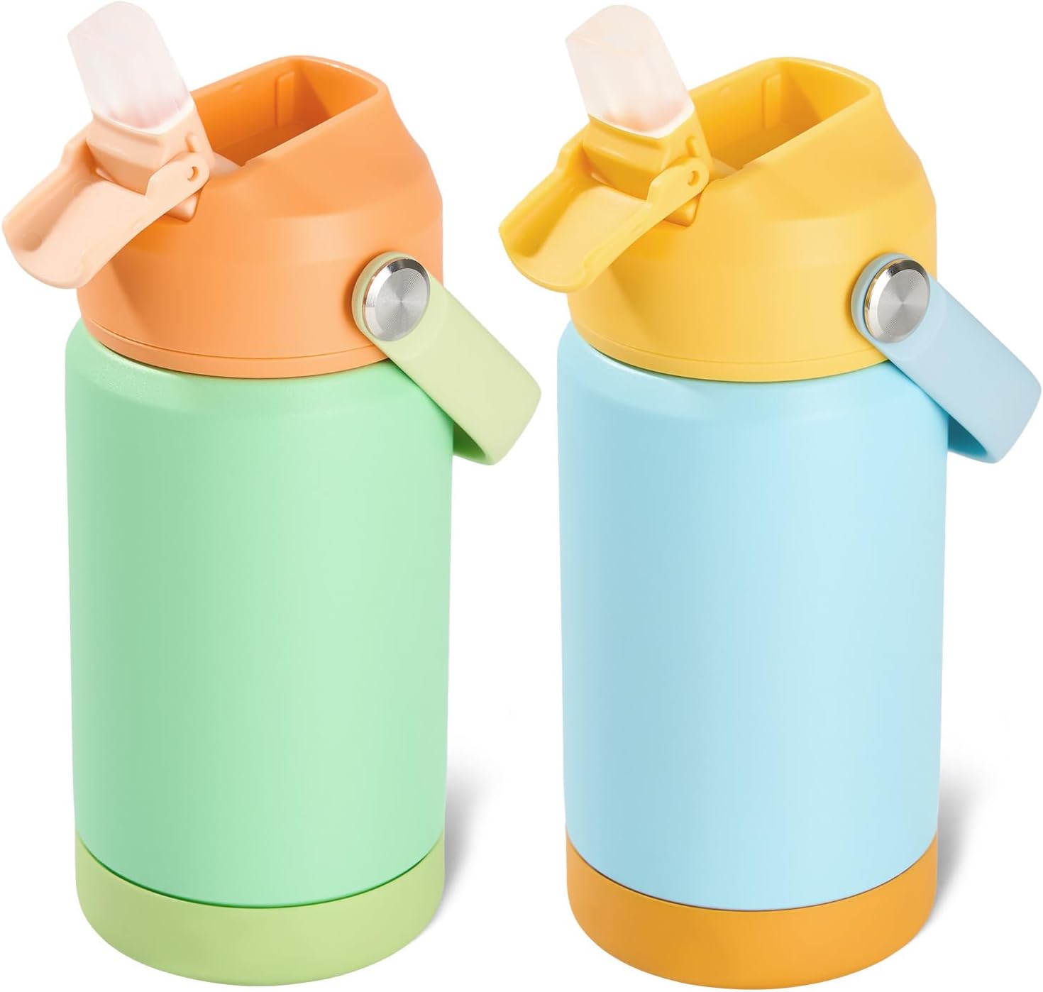 Kerilyn 12oz Kids Water Bottle 2 Pack, Stainless Steel Insulated Water Bottle Bulk, Toddler Cups with Straws Leak-Proof, Kids Water Bottles for School Boys Girls, BPA Free, 2 Piece Set Ocean Couple